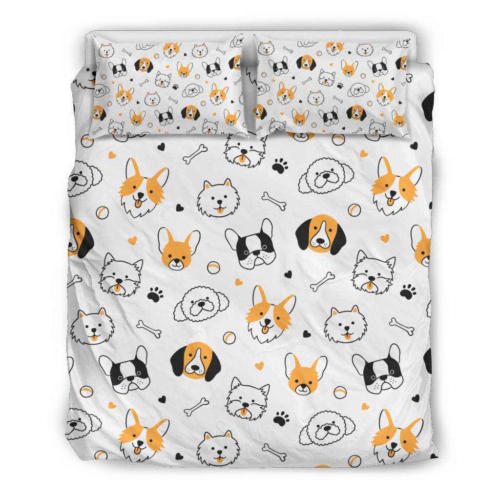 Sketch Puppy Dog Heads Hand Drawn Background Bedding Set - Top Content | POD Collection | Free Shipping