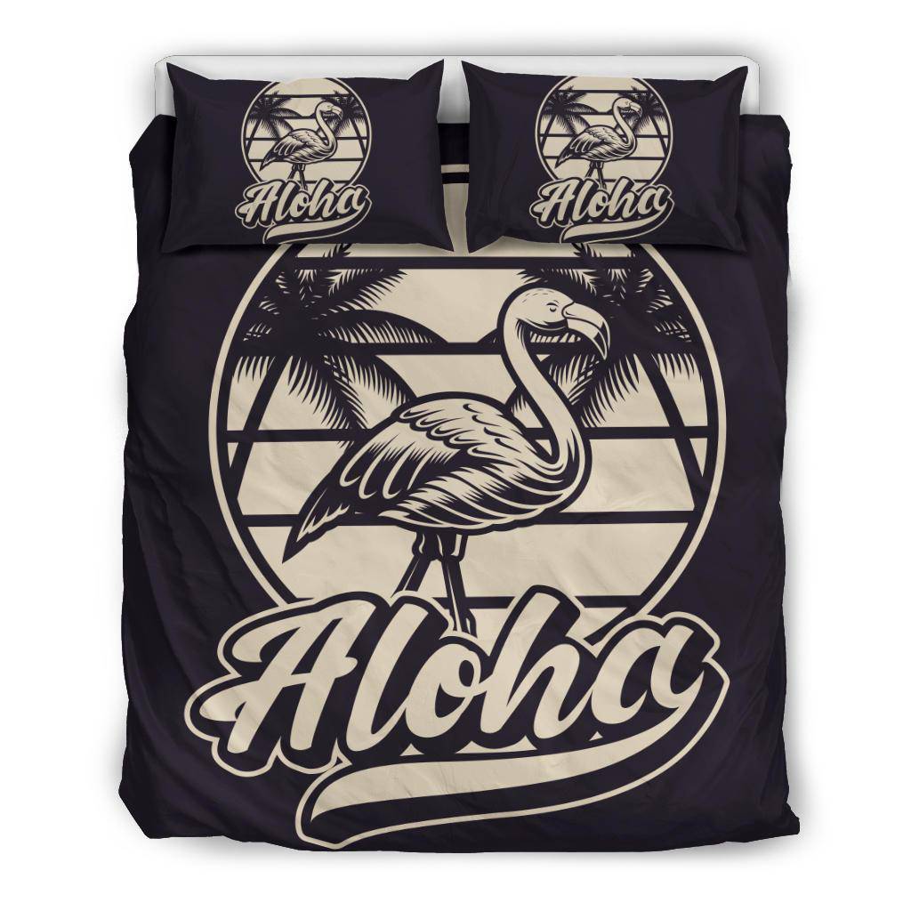 Aloha Vintage Style Flamingo Illustration Bedding Set - Top Content | POD Collection | Free Shipping