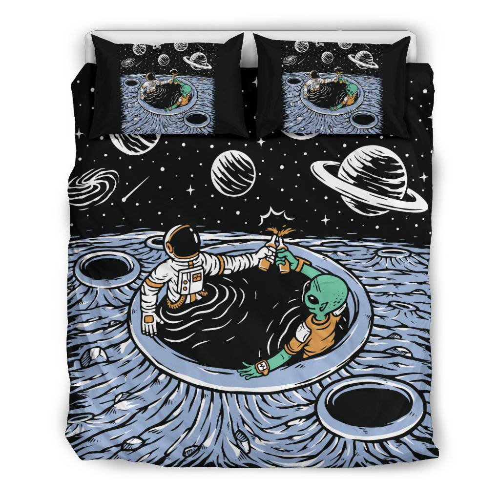 Astronaut Alien Drinking Beer Together Cartoon Bedding Set - Top Content | POD Collection | Free Shipping