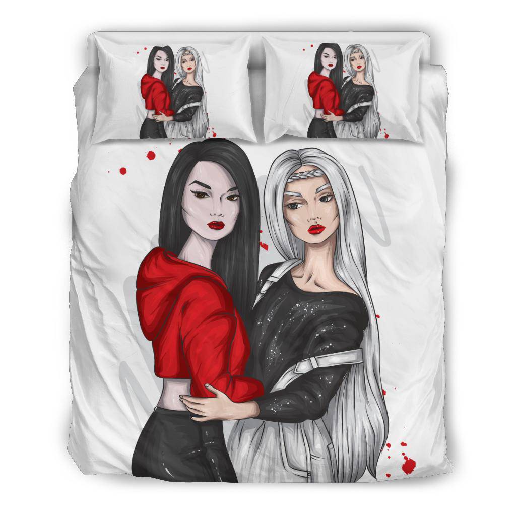 Beautiful Girlfriends In Stylish Clothes Vector Bedding Set - Top Content | POD Collection | Free Shipping