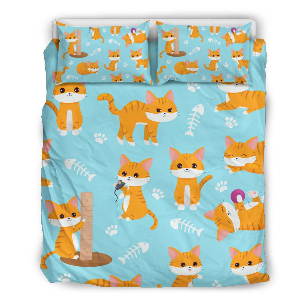 Cat Background Paws And Fish Bones Vector Bedding Set - Top Content | POD Collection | Free Shipping