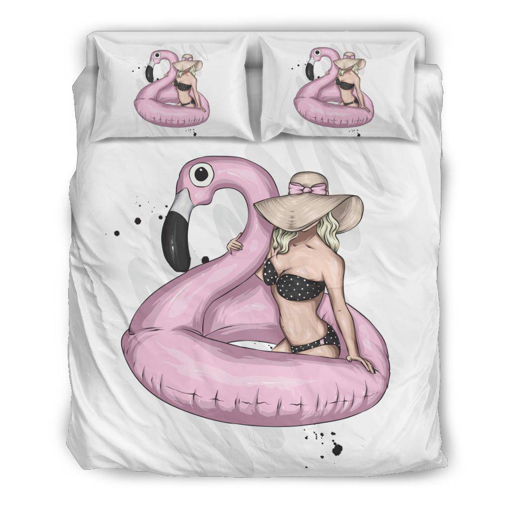 Beach Girl with Flamingo and Sexy Bikini Bedding Set - Top Content | POD Collection | Free Shipping