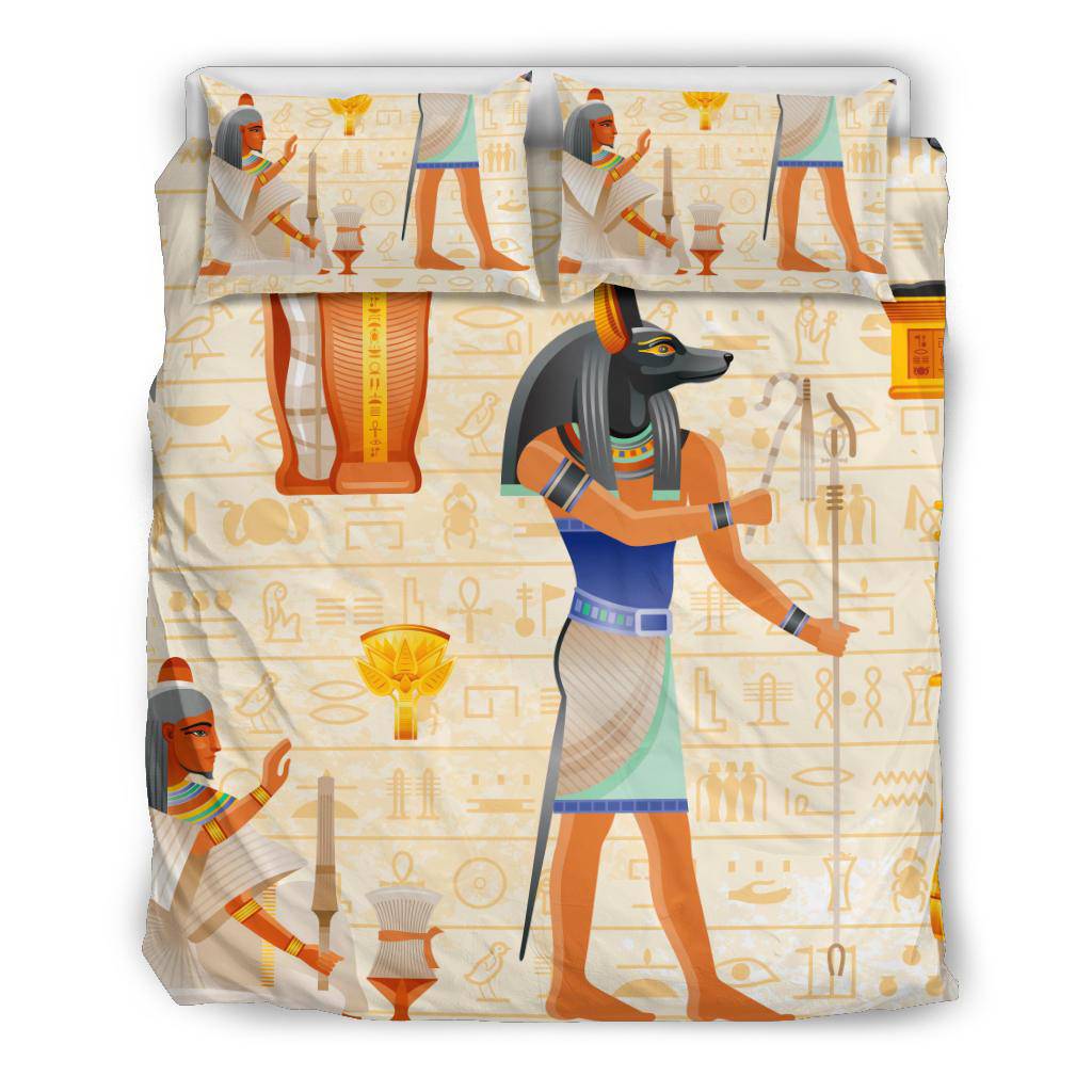 Egyptian Premium Blanket, Papyrus Mummy Anubis God Background Bedding Set - Top Content | POD Collection | Free Shipping