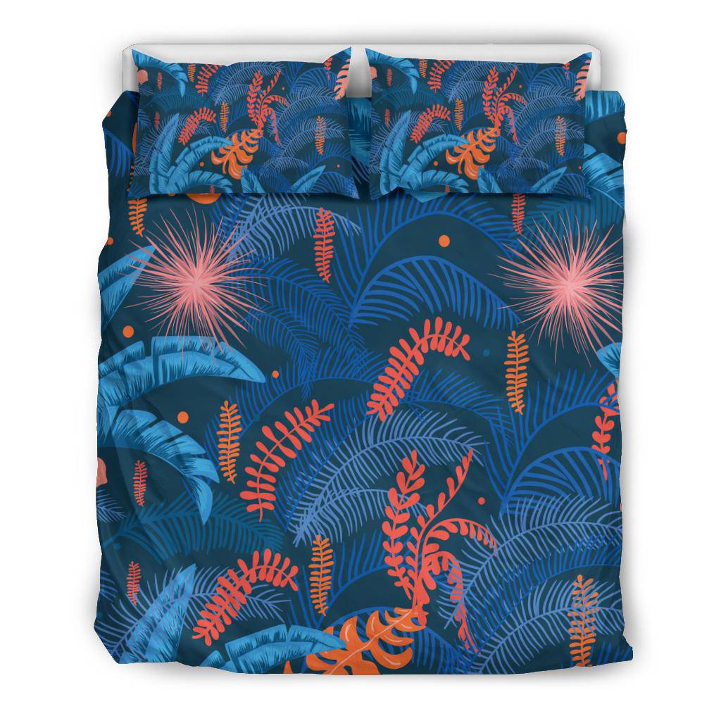 Blue Jungle Leaves Pattern Bedding Set - Top Content | POD Collection | Free Shipping