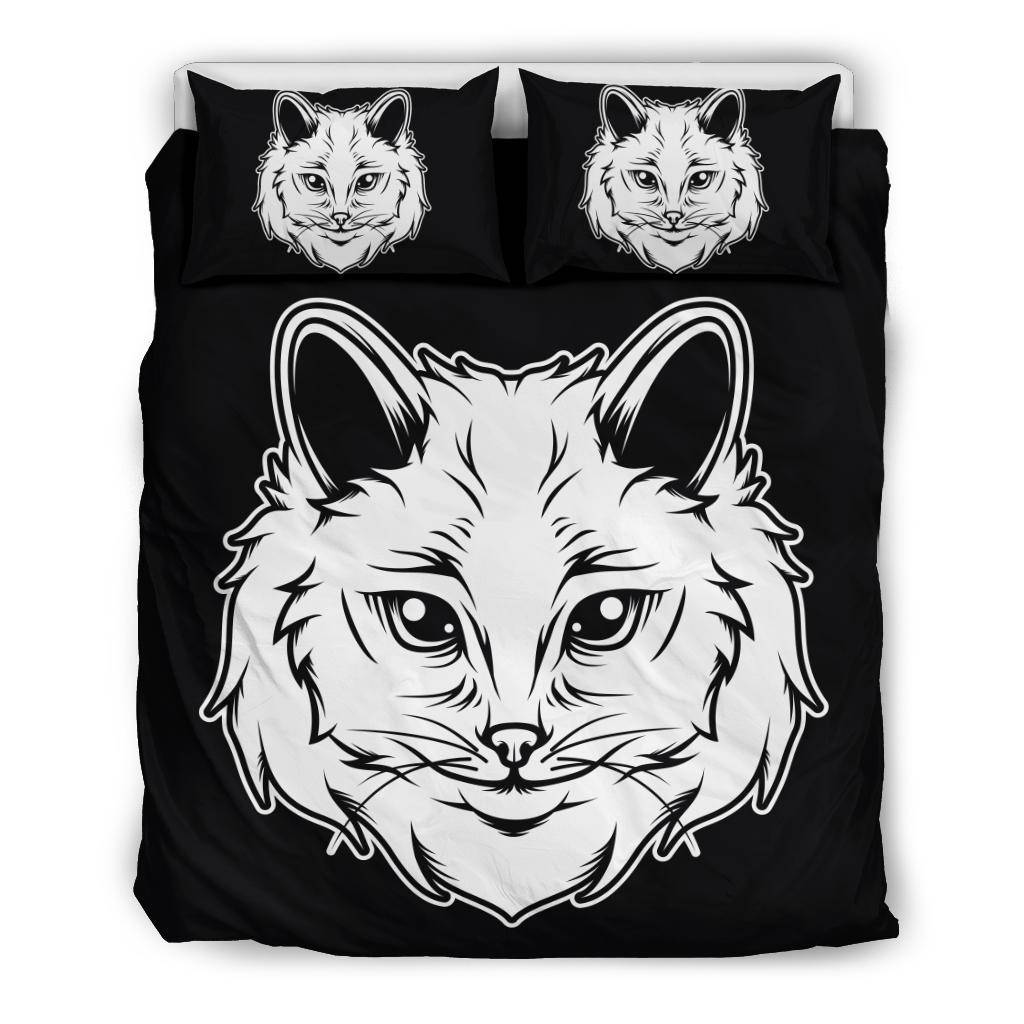 Cat Head Cartoon Drawing Bedding Set - Top Content | POD Collection | Free Shipping