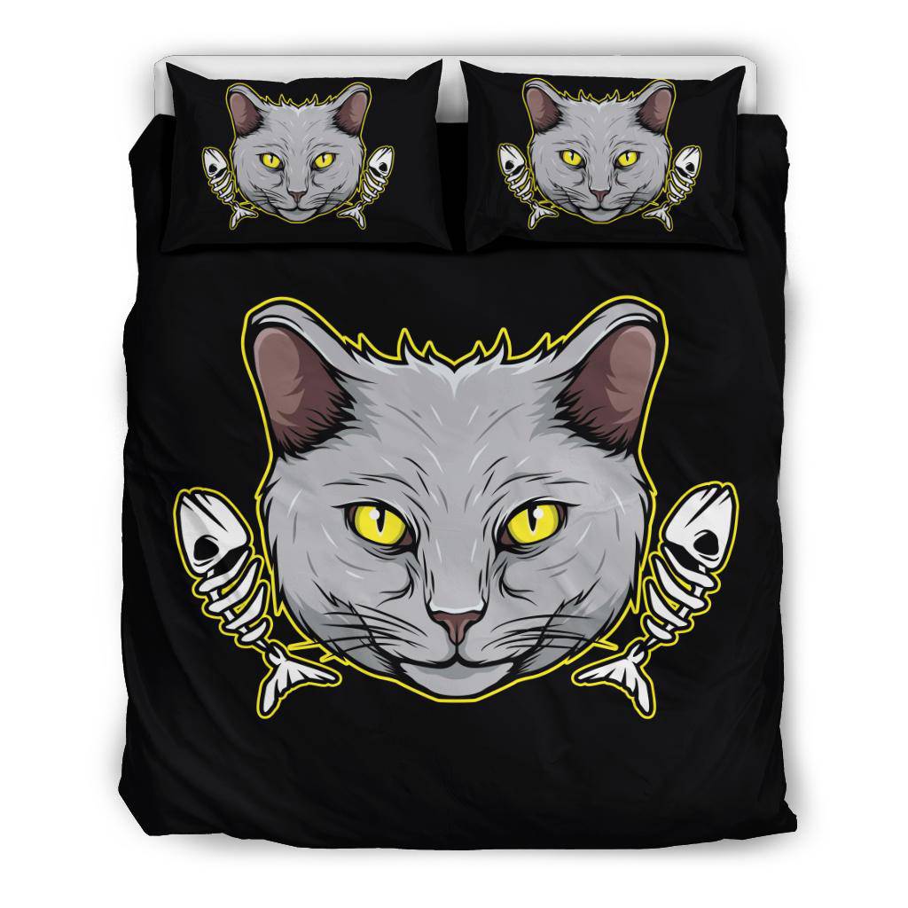 Cat Head with Fish Skeletons Bedding Set - Top Content | POD Collection | Free Shipping