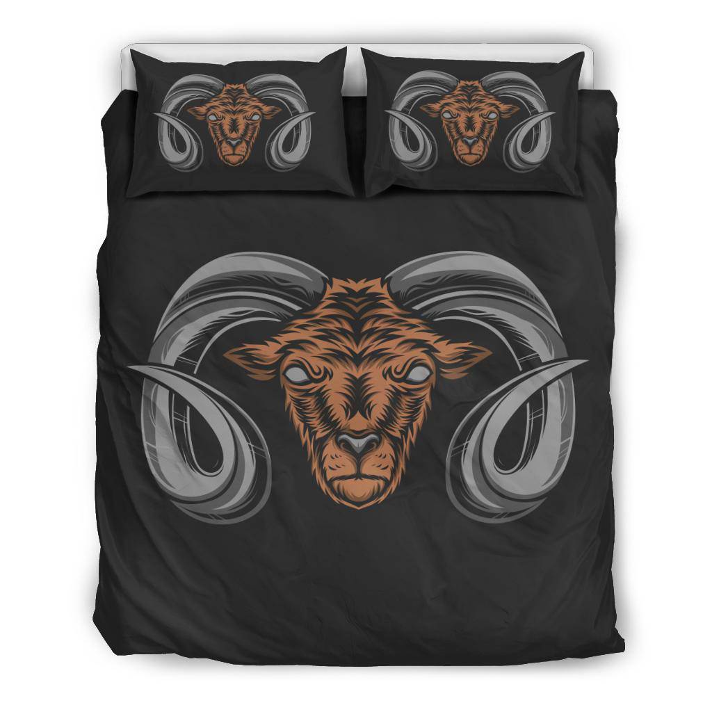 Horned Mountain Goat Head Cartoon Illustration Bedding Set - Top Content | POD Collection | Free Shipping