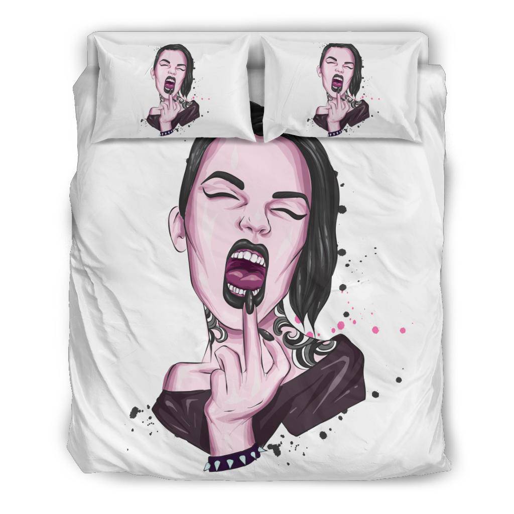 Middle Finger Punk Girl Illustration Bedding Set - Top Content | POD Collection | Free Shipping