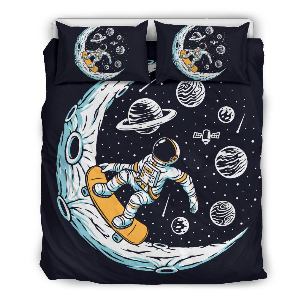 Moon Skate Boarding Astronaut Cool Cartoon Bedding Set - Top Content | POD Collection | Free Shipping