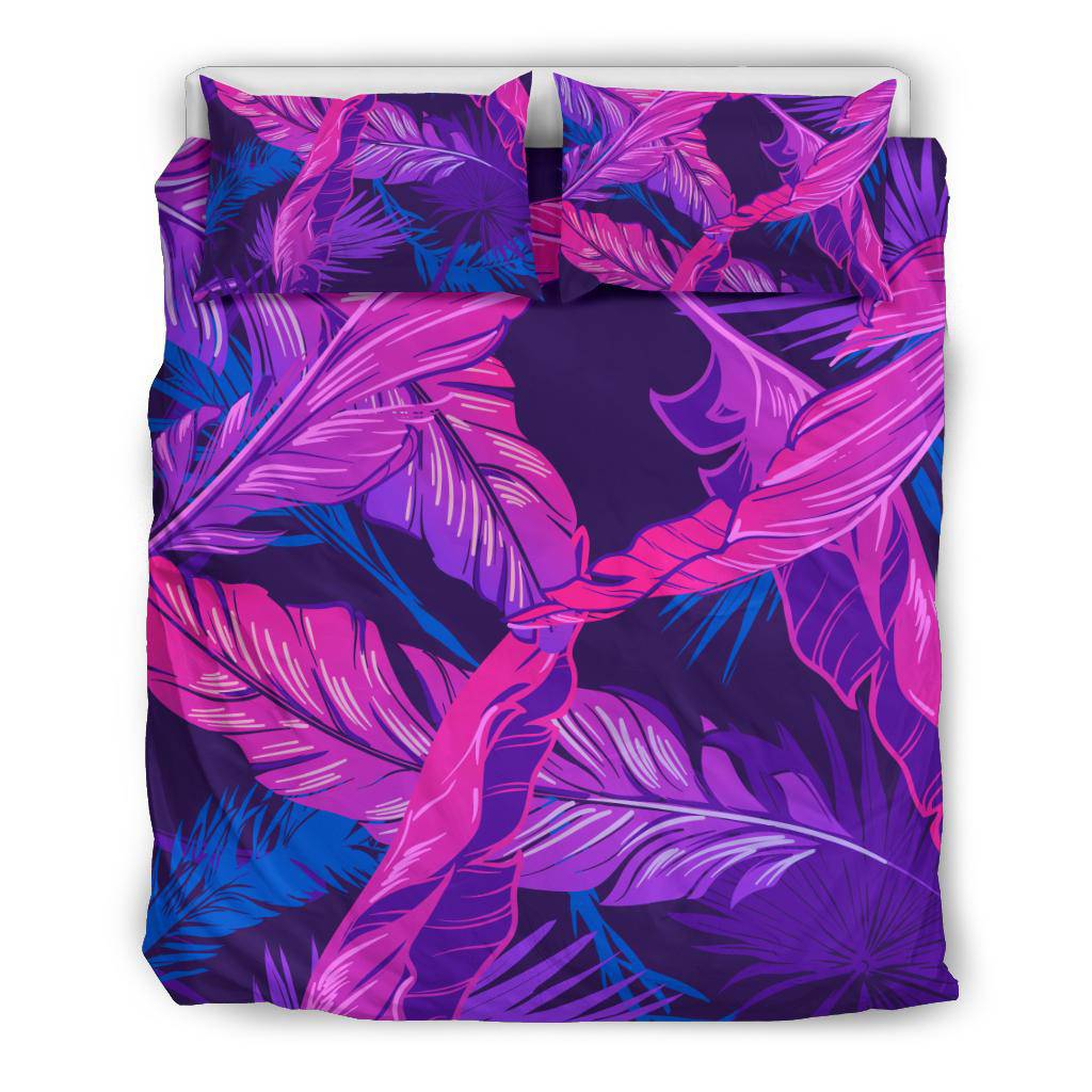 Pink Purple Banana Leaves Palm Tree Bedding Set - Top Content | POD Collection | Free Shipping