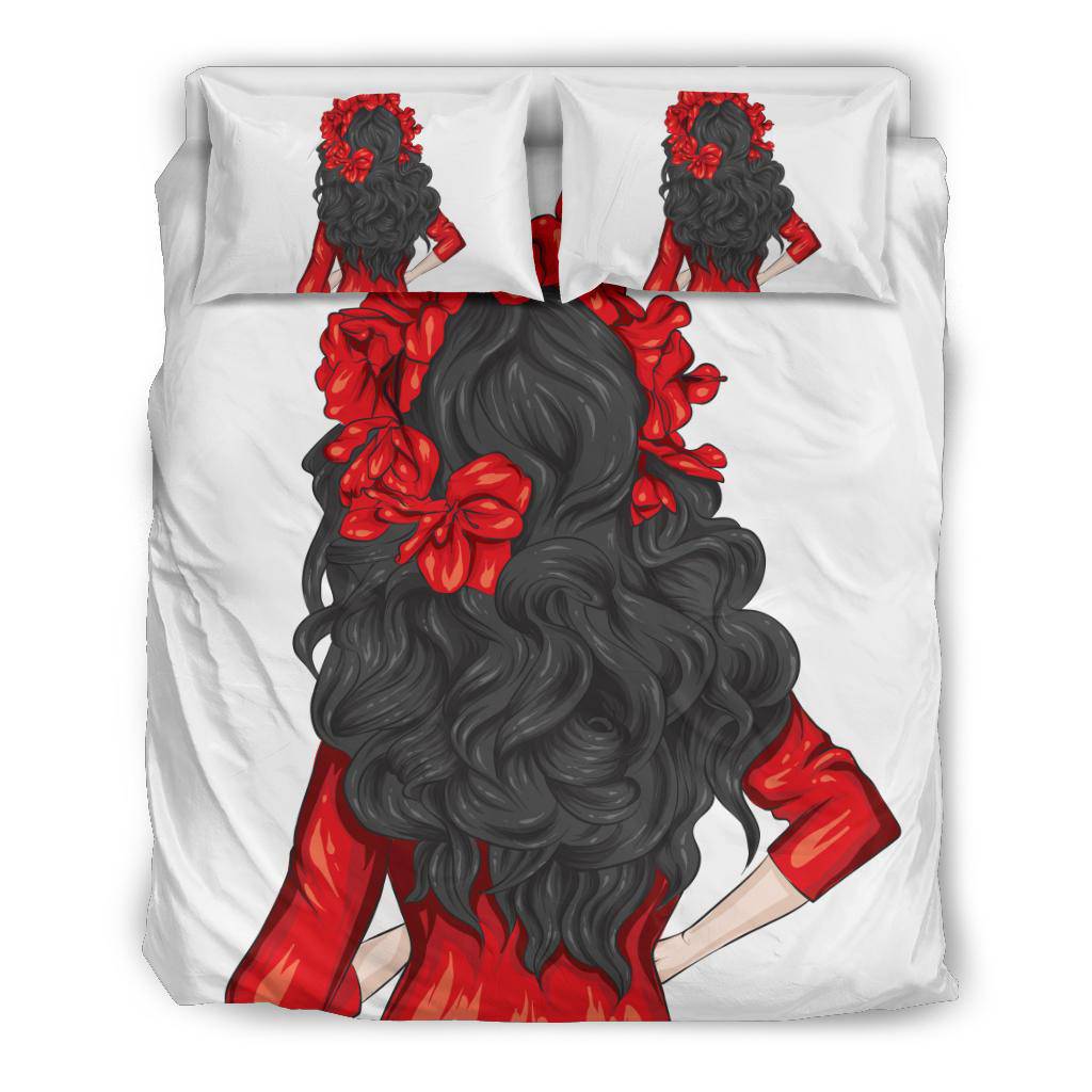 Red Girl With Beautiful Hair Wreath Portrait Bedding Set - Top Content | POD Collection | Free Shipping