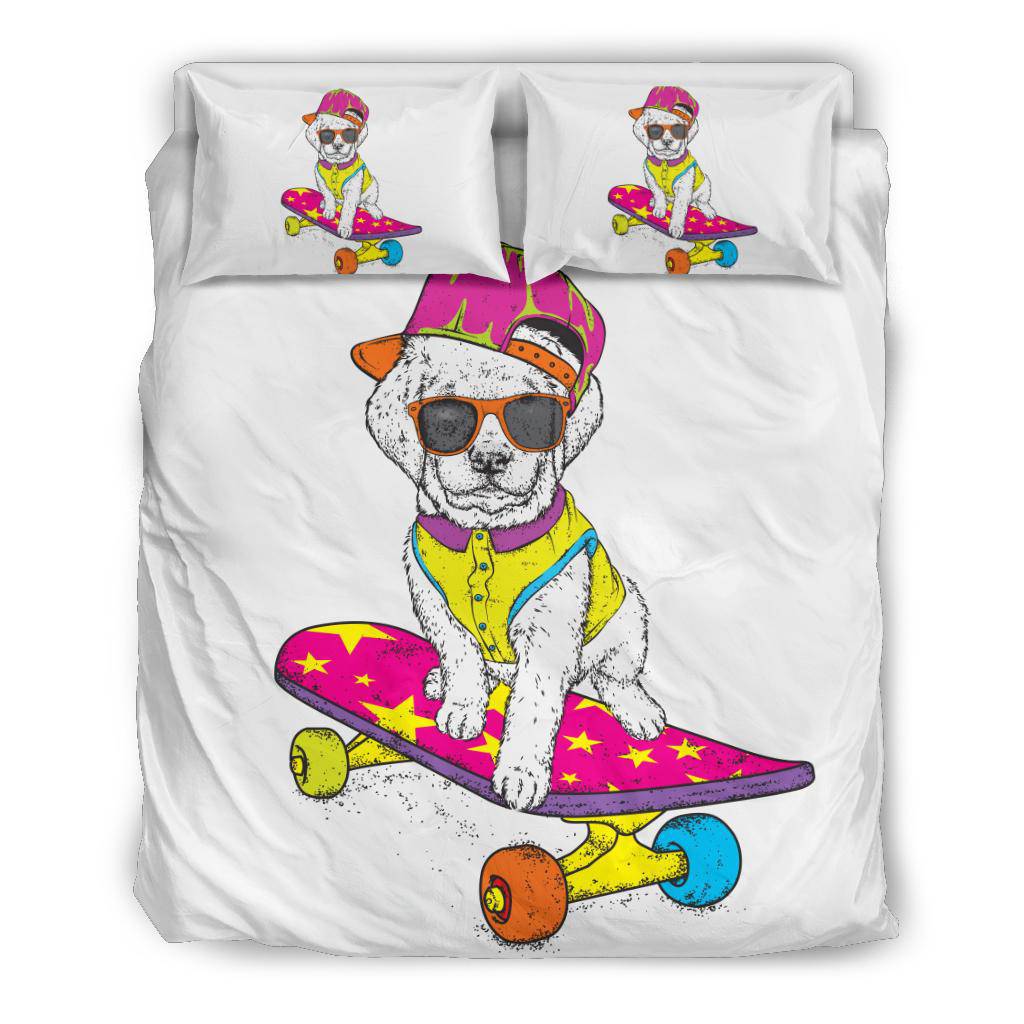 Retriever Puppy On A Skateboard Cool Cartoon Bedding Set - Top Content | POD Collection | Free Shipping