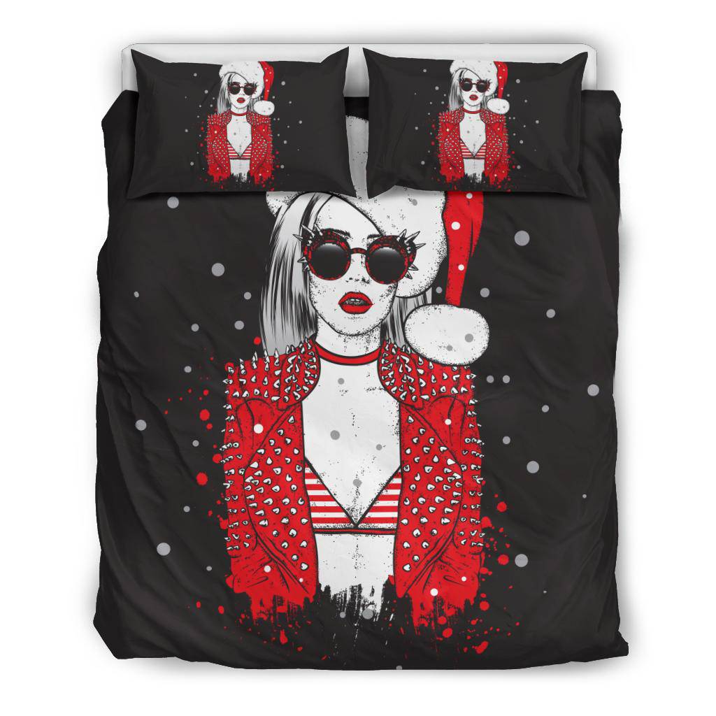 Sexy Rock Style Girl with Santa Claus Hat Bedding Set - Top Content | POD Collection | Free Shipping