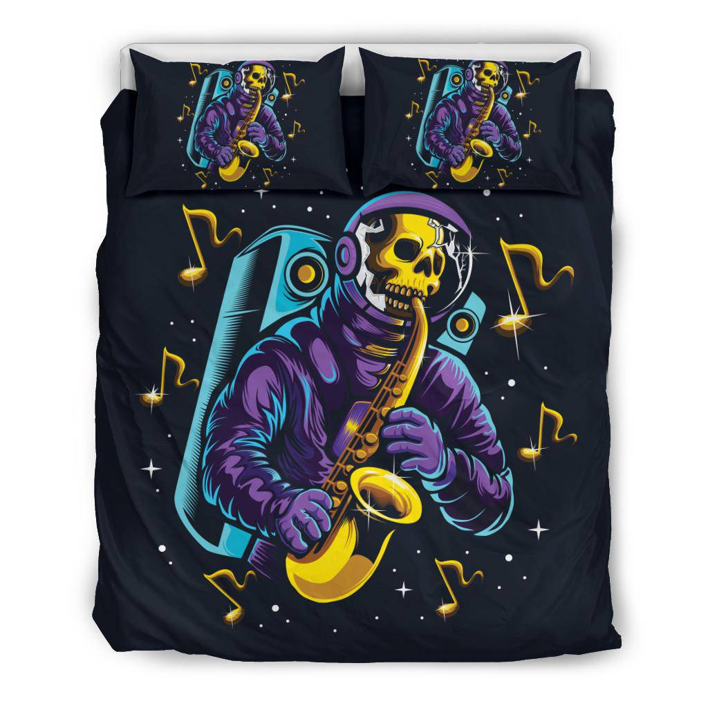 Skull Astronaut Playing Saxophone Space Music Illustration Bedding Set - Top Content | POD Collection | Free Shipping