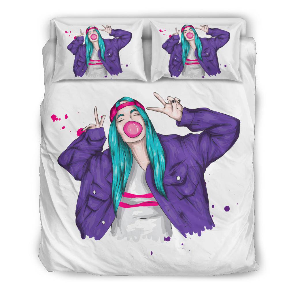 Stylish Colourful Girl Bubble Gum Vector Bedding Set - Top Content | POD Collection | Free Shipping