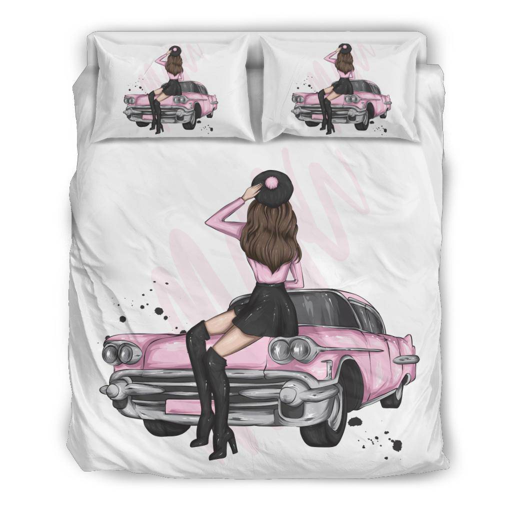 Vintage Car Stylish Pink Girl Bedding Set - Top Content | POD Collection | Free Shipping