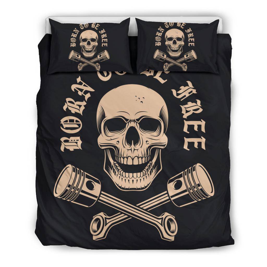 Born To Be Free Skull WIth Crossed Pistons Cartoon Bedding Set - Top Content | POD Collection | Free Shipping