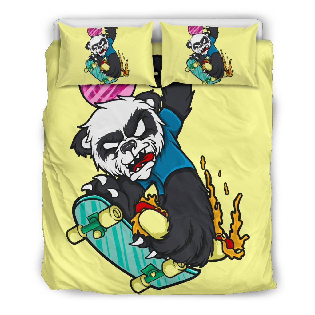 Cool Panda On Skateboard Cartoon Drawing Bedding Set - Top Content | POD Collection | Free Shipping