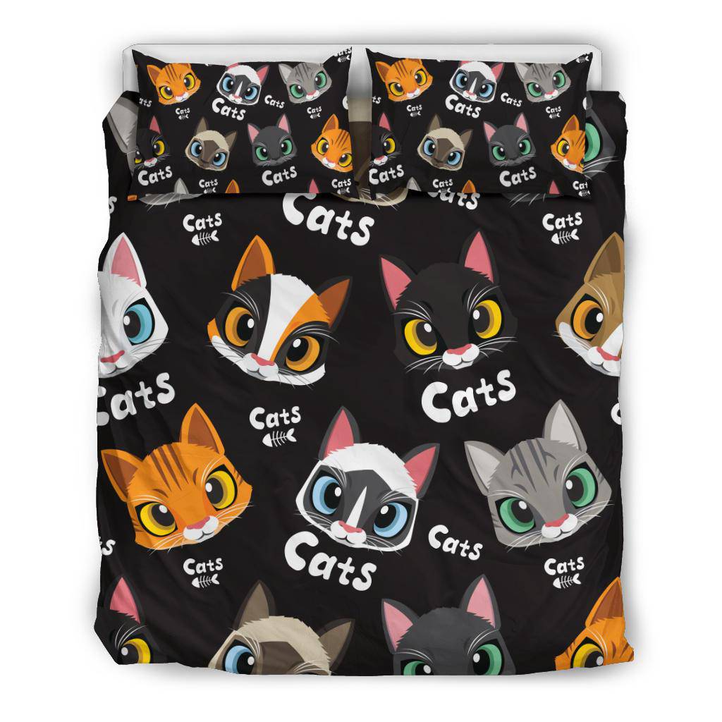 Cute Beautiful Cats Pattern Cartoon Style Drawing Bedding Set - Top Content | POD Collection | Free Shipping