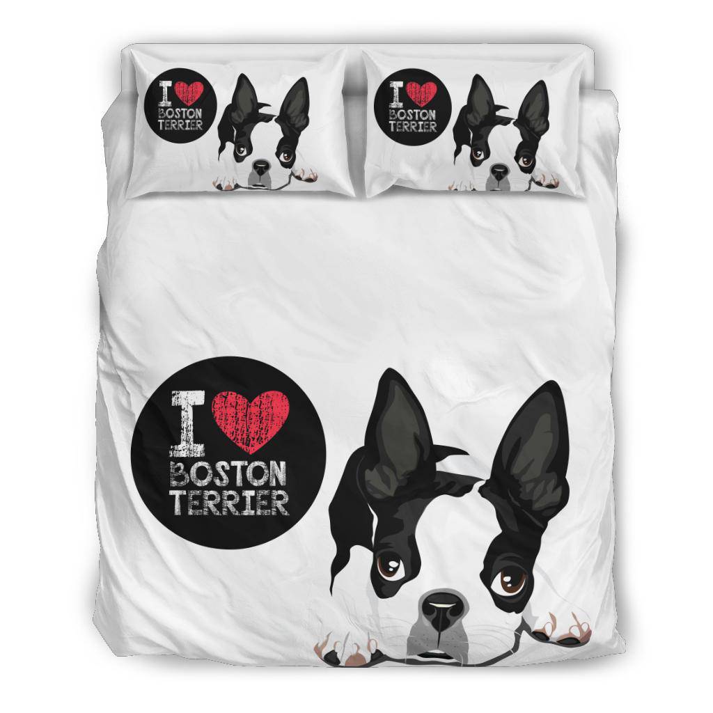 Cute Dog Cartoon Illustration, I Love Boston Terrier Bedding Set - Top Content | POD Collection | Free Shipping