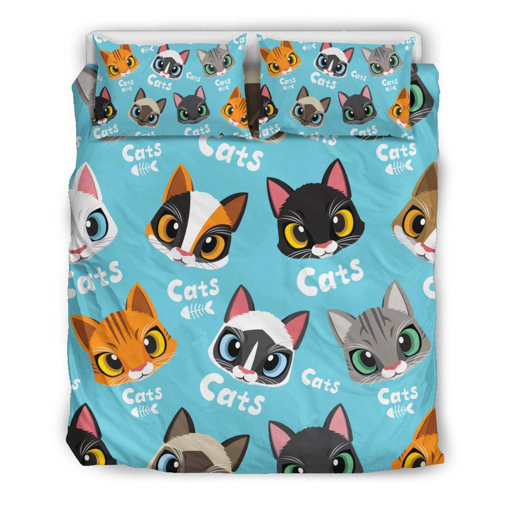 Cute Love Cats Cartoon Pattern Background Bedding Set - Top Content | POD Collection | Free Shipping