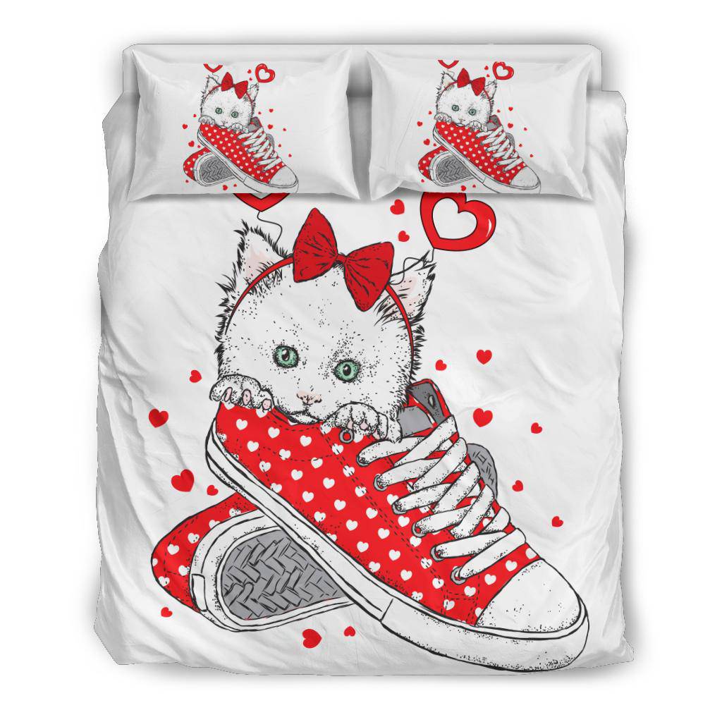 Cute Valentine Kitten In A Sneaker, Cartoon Drawing Bedding Set - Top Content | POD Collection | Free Shipping