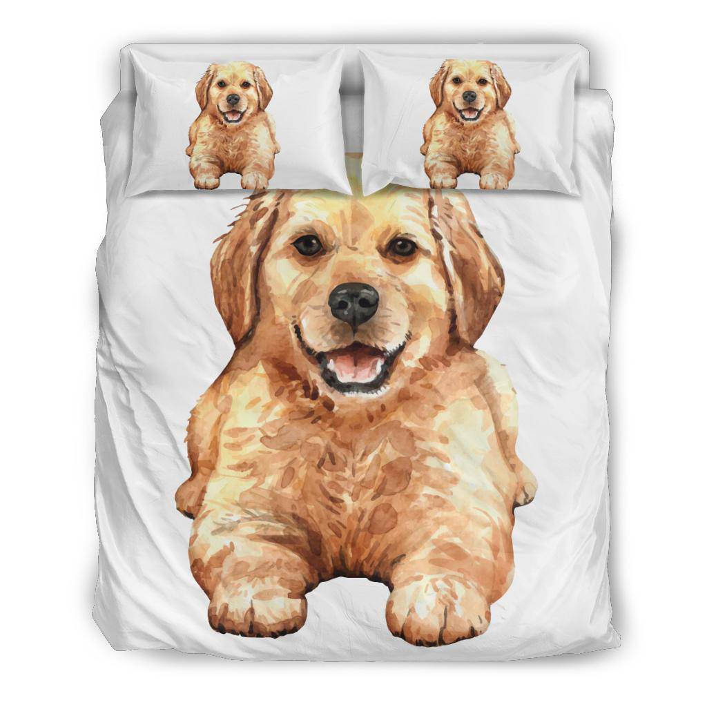 Golden Retriever Puppy Bedding Set, Hand Drawn Watercolor Dog - Top Content | POD Collection | Free Shipping