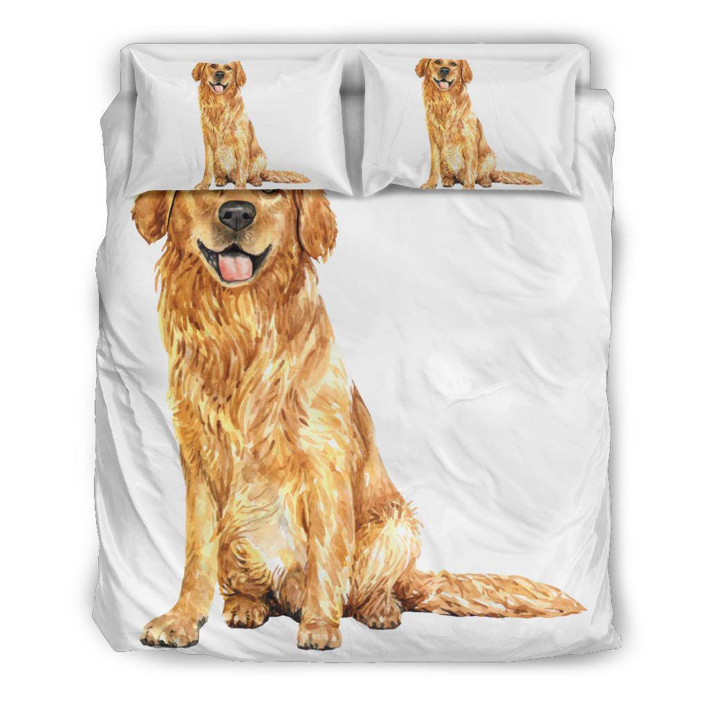 Hand Drawn Golden Retriever Bedding Set, Watercolor Illustration - Top Content | POD Collection | Free Shipping