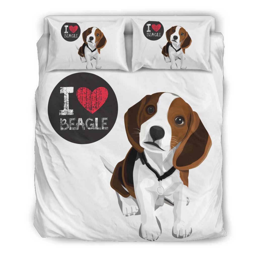 I Love Beagle, Your Pet Dog Cartoon Illustration Bedding Set - Top Content | POD Collection | Free Shipping