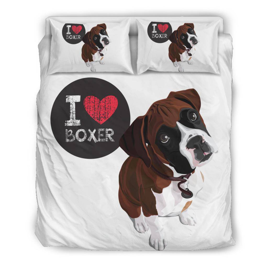 I Love Boxer, Cute Dog Cartoon Illustration Bedding Set - Top Content | POD Collection | Free Shipping