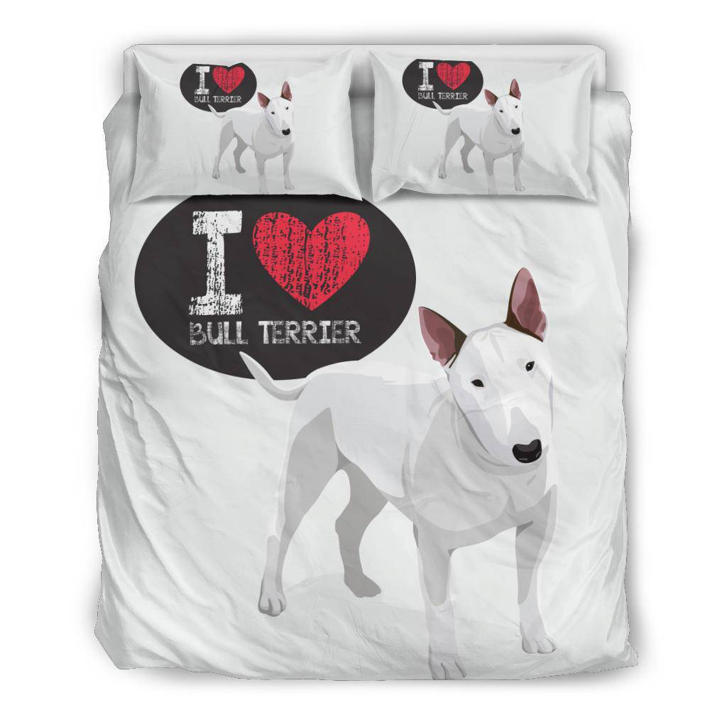 I Love Bull Terrier, Cute Dog Cartoon Illustration Bedding Set - Top Content | POD Collection | Free Shipping