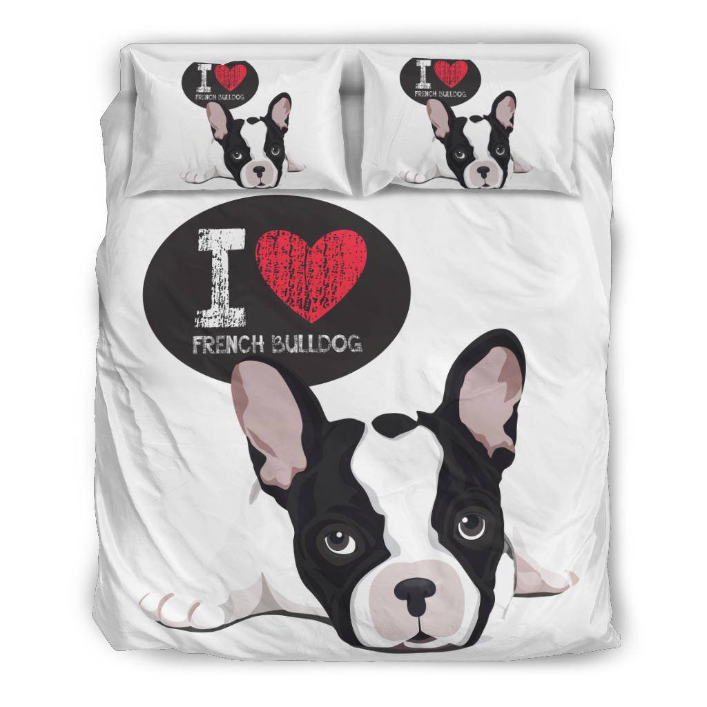 I Love French Bulldog, Cute Dog Cartoon Illustration Bedding Set - Top Content | POD Collection | Free Shipping