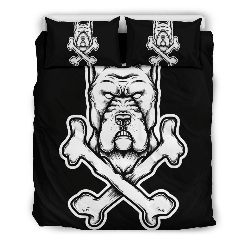 Illustration of Pitbull Dog Head Bones Bedding Set - Top Content | POD Collection | Free Shipping