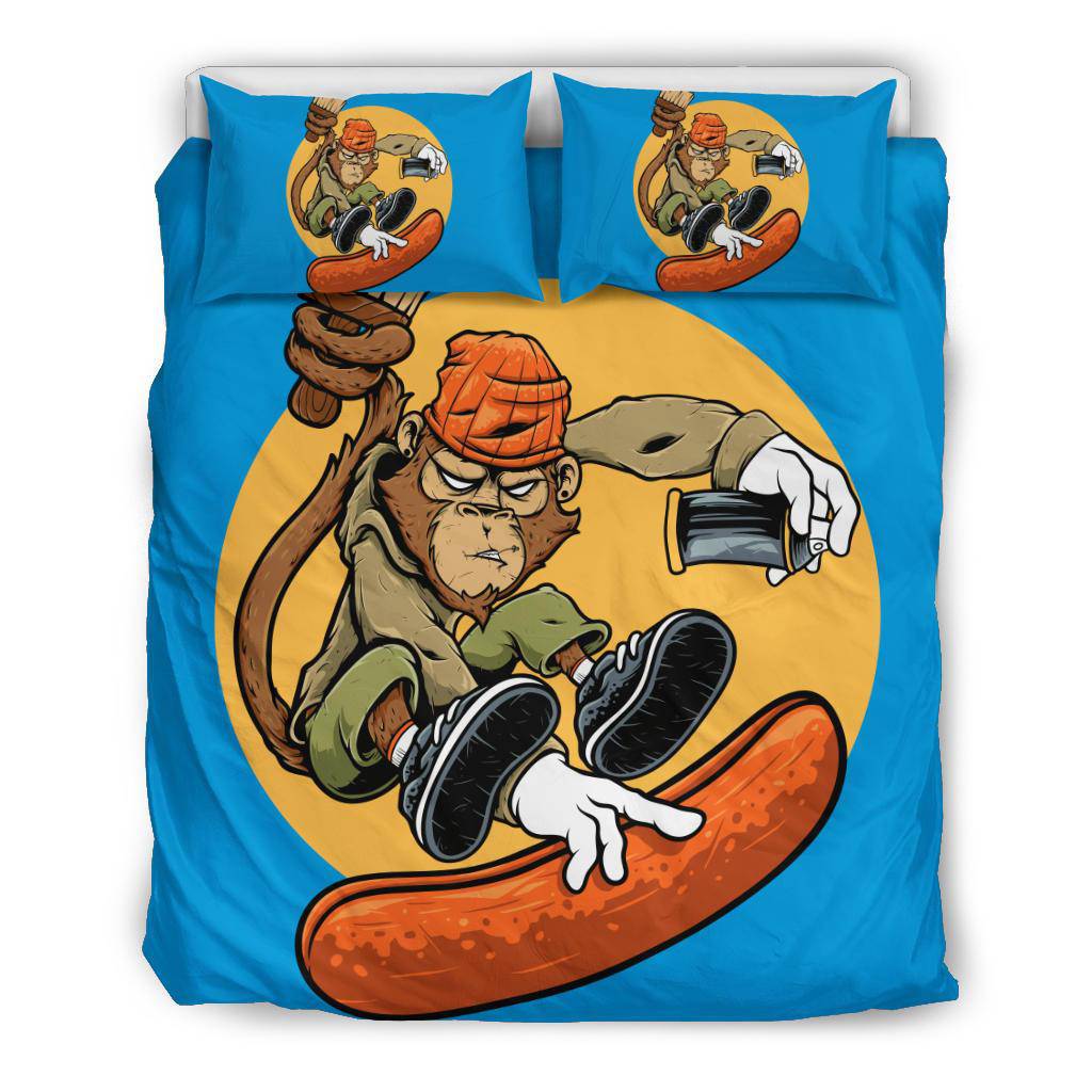 Monkey Graffiti Riding a Skateboard Cartoon Bedding Set - Top Content | POD Collection | Free Shipping