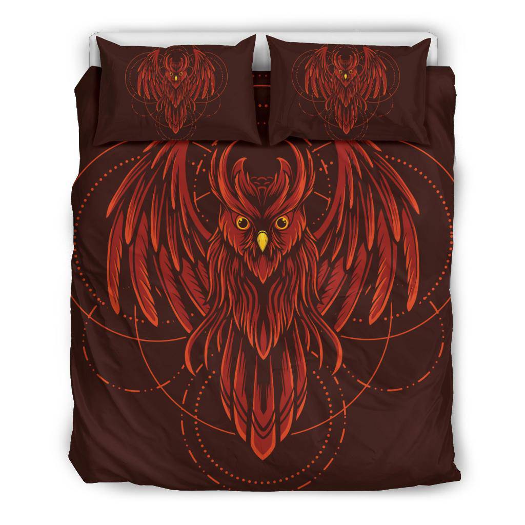 Red Owl Geometric Cartoon Style Bedding Set - Top Content | POD Collection | Free Shipping