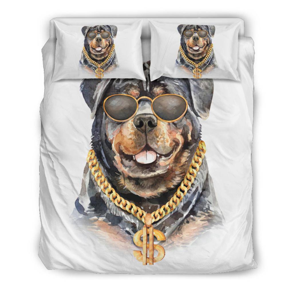 Rottweiler Watercolour Portrait Drawing Bedding Set, Cool Rich Dog Cartoon - Top Content | POD Collection | Free Shipping