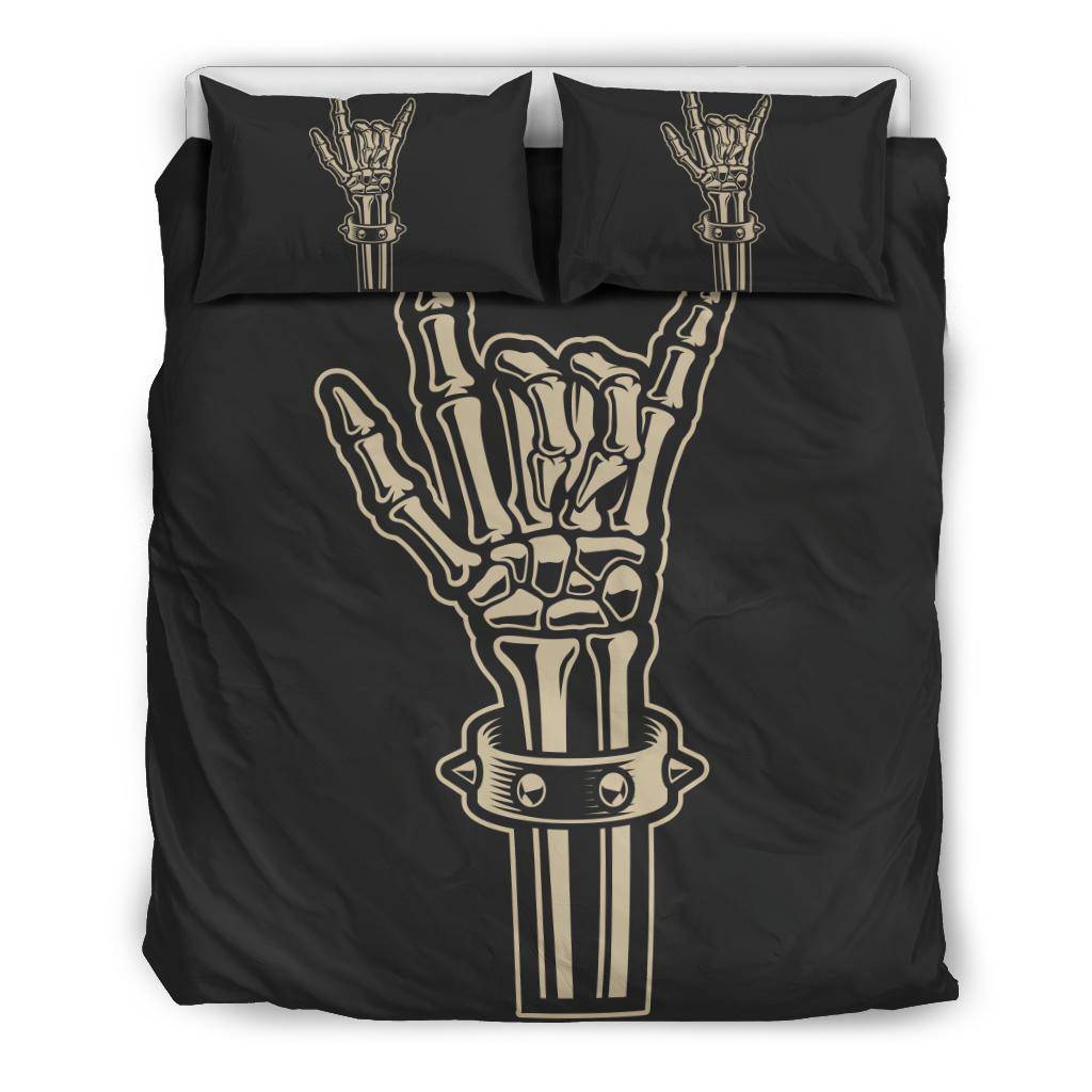 Skeleton Bone Cool Rock Hand Sign Cartoon Style Bedding Set - Top Content | POD Collection | Free Shipping