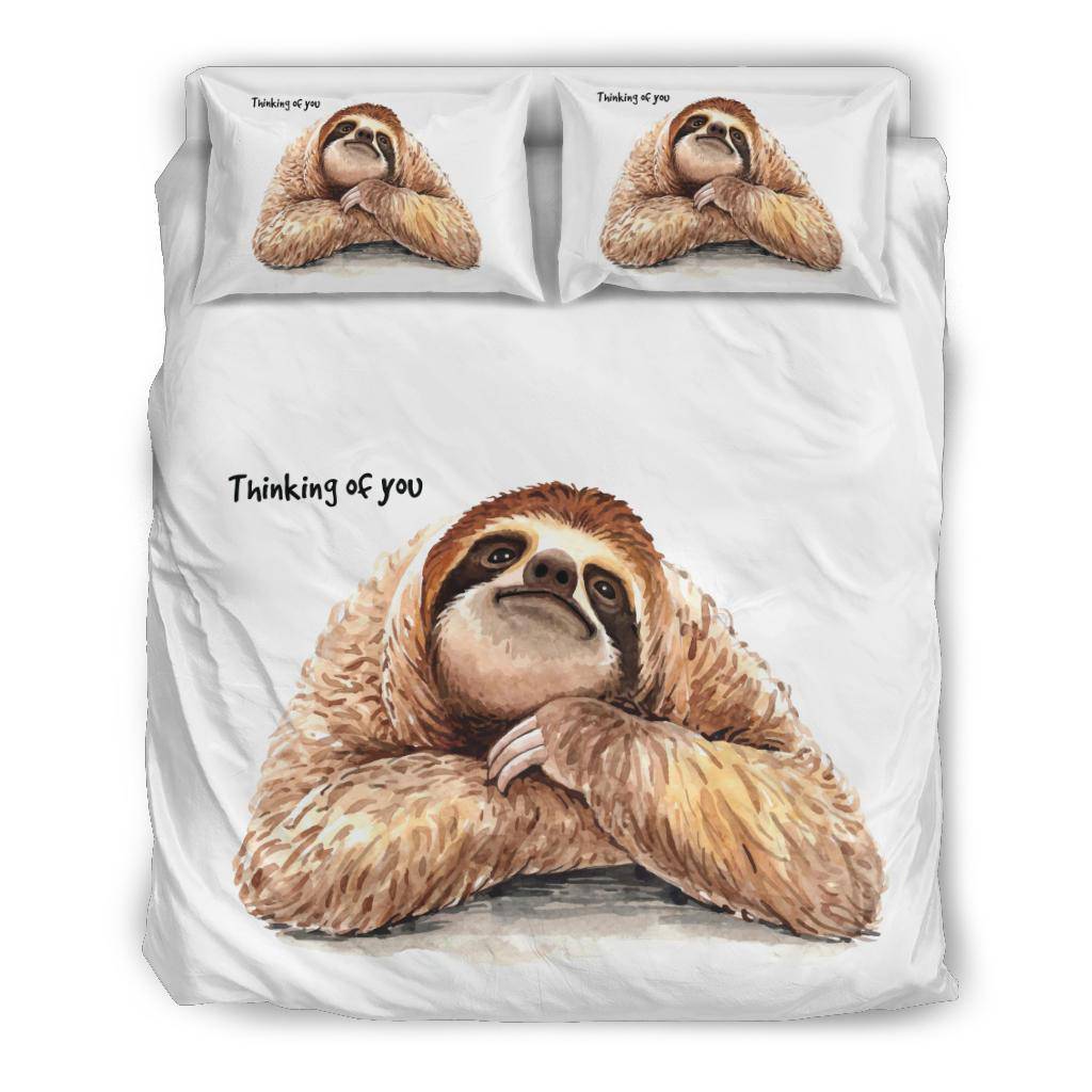 Sloth Hand Drawn Illustration Bedding Set, Thinking Of You Quote - Top Content | POD Collection | Free Shipping