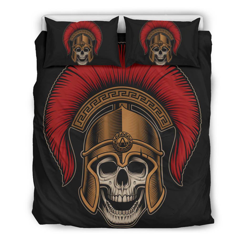 Spartan Warrior Skull Wearing A Helmet Cartoon Style Bedding Set - Top Content | POD Collection | Free Shipping