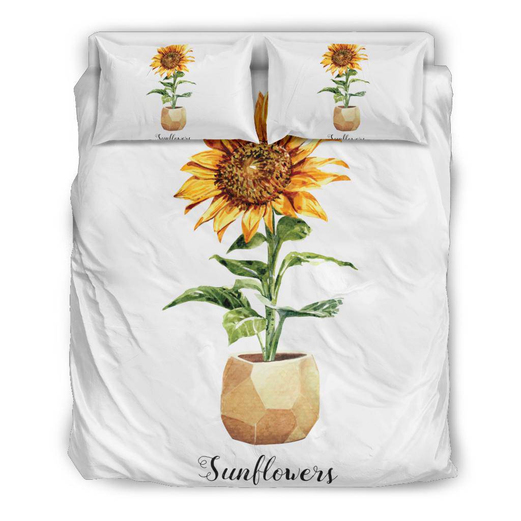 Sunflower Flower Pot Bedding Set, Watercolour Drawing Illustration - Top Content | POD Collection | Free Shipping