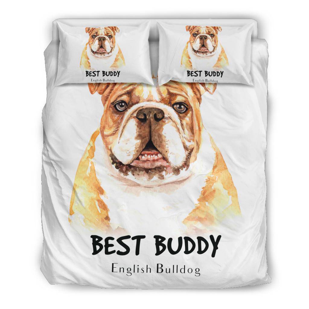 Watercolour English Bulldog Portrait Bedding Set, Best Buddy Cartoon - Top Content | POD Collection | Free Shipping