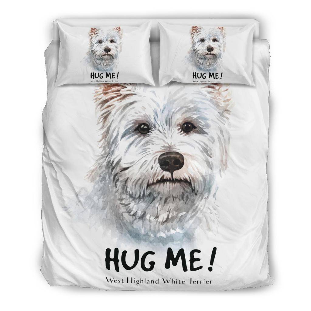 White Terrier Watercolour Portrait Bedding Set, Hug Me Dog Drawing - Top Content | POD Collection | Free Shipping