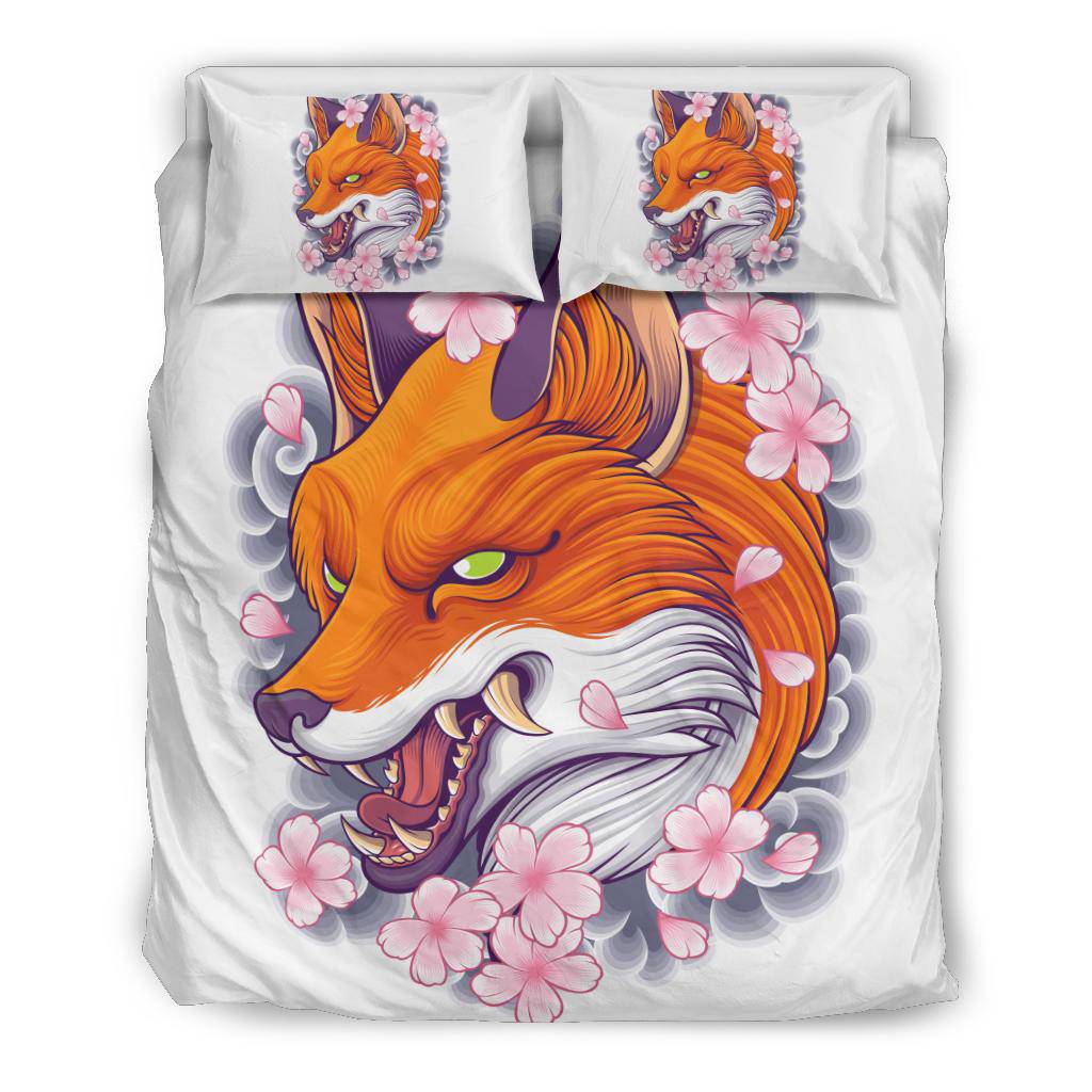 Angry Fox Head with Japanaese Flowers Bedding Set - Top Content | POD Collection | Free Shipping