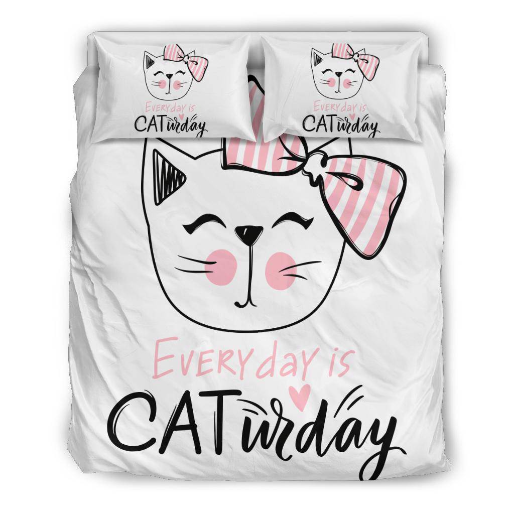 Cute Cat Drawing Quote Bedding Set, Everyday Is Caturday - Top Content | POD Collection | Free Shipping