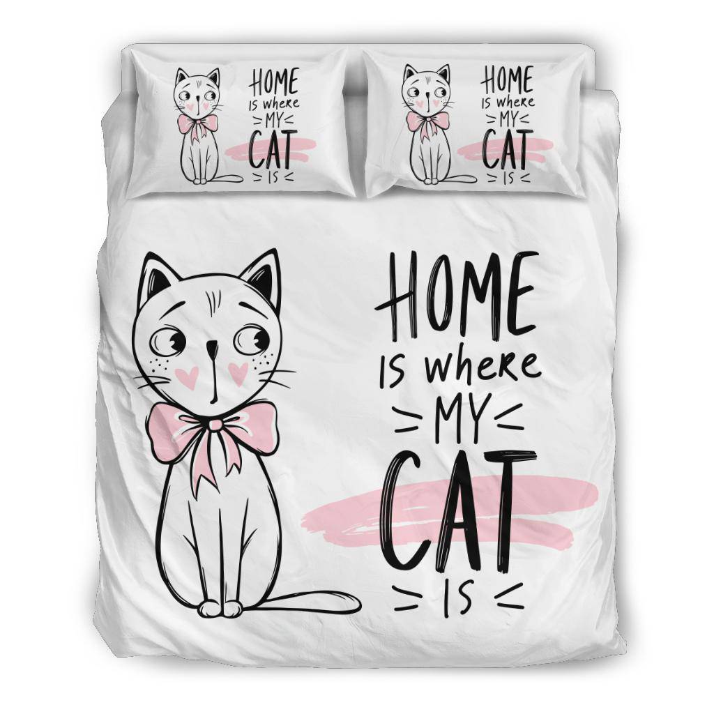 Cute Kitten Drawing Cartoon Bedding Set, Home Is Where My Cat Is - Top Content | POD Collection | Free Shipping