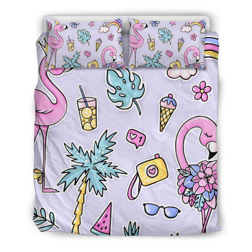 Cute Seamless Pattern Bedding Set, Flamingo Pink Cartoon - Top Content | POD Collection | Free Shipping