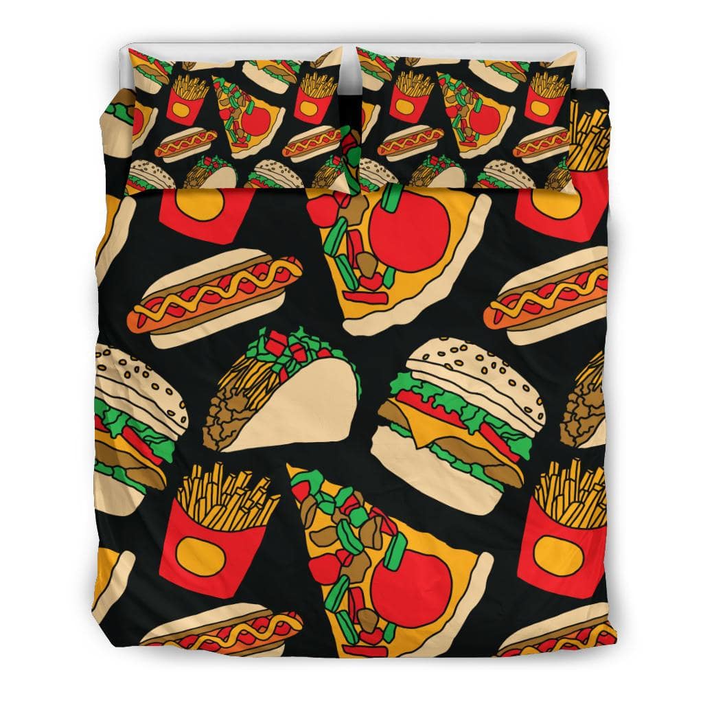 Fast Food Pizza Tacos Burger  Fries HotDog Bedding Set - Top Content | POD Collection | Free Shipping