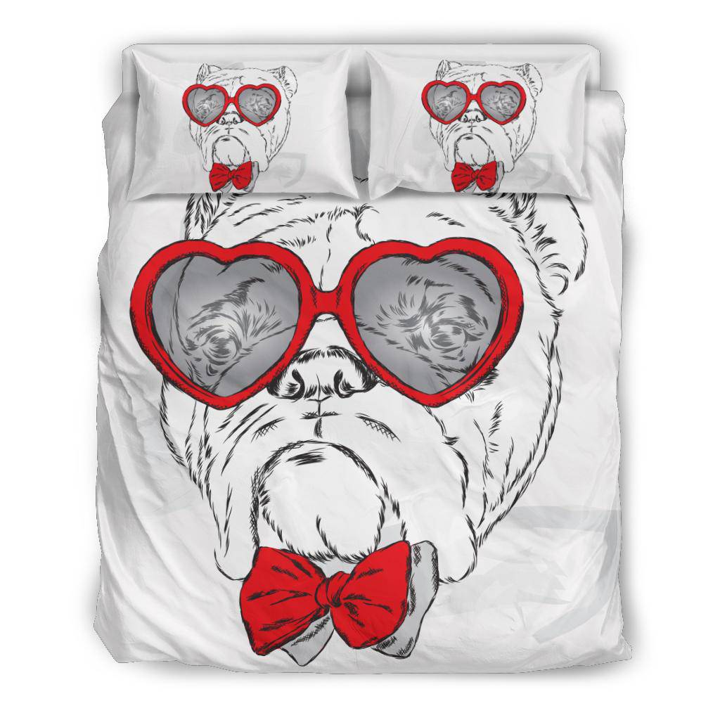 French Bulldog with Heart Sunglasses Valentine day  Bedding Set - Top Content | POD Collection | Free Shipping