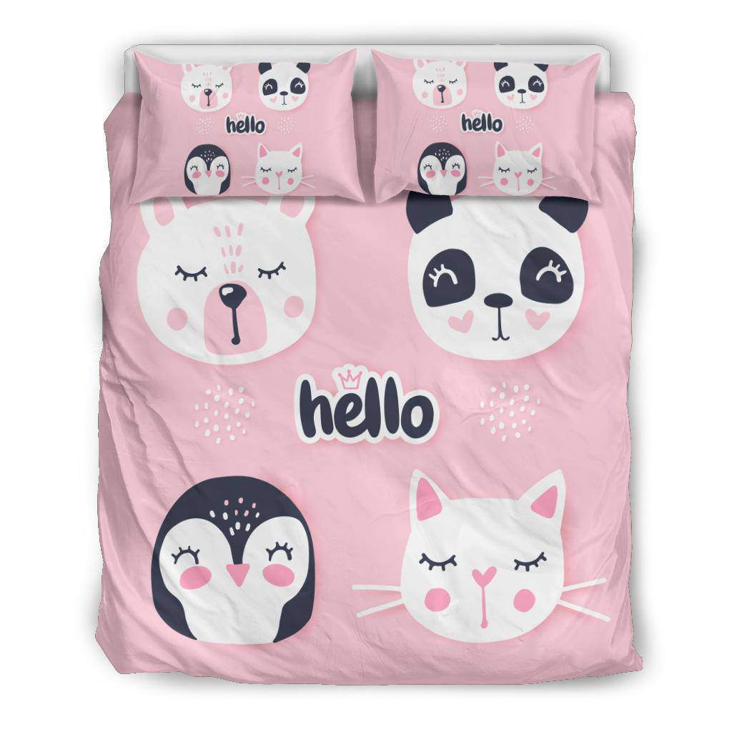 Hello Cute Bear Penguin Cat Bunny, Animal Cartoon Bedding Set - Top Content | POD Collection | Free Shipping