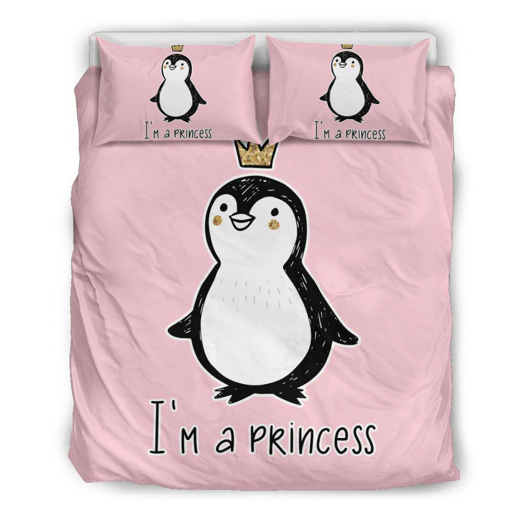 I' A Princess, Golden Glitter Penguin Premium With Crown Cartoon Bedding Set - Top Content | POD Collection | Free Shipping